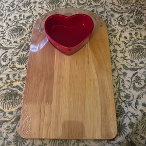 Heart-Shaped Red Bowl with Wooden Cutting Board
